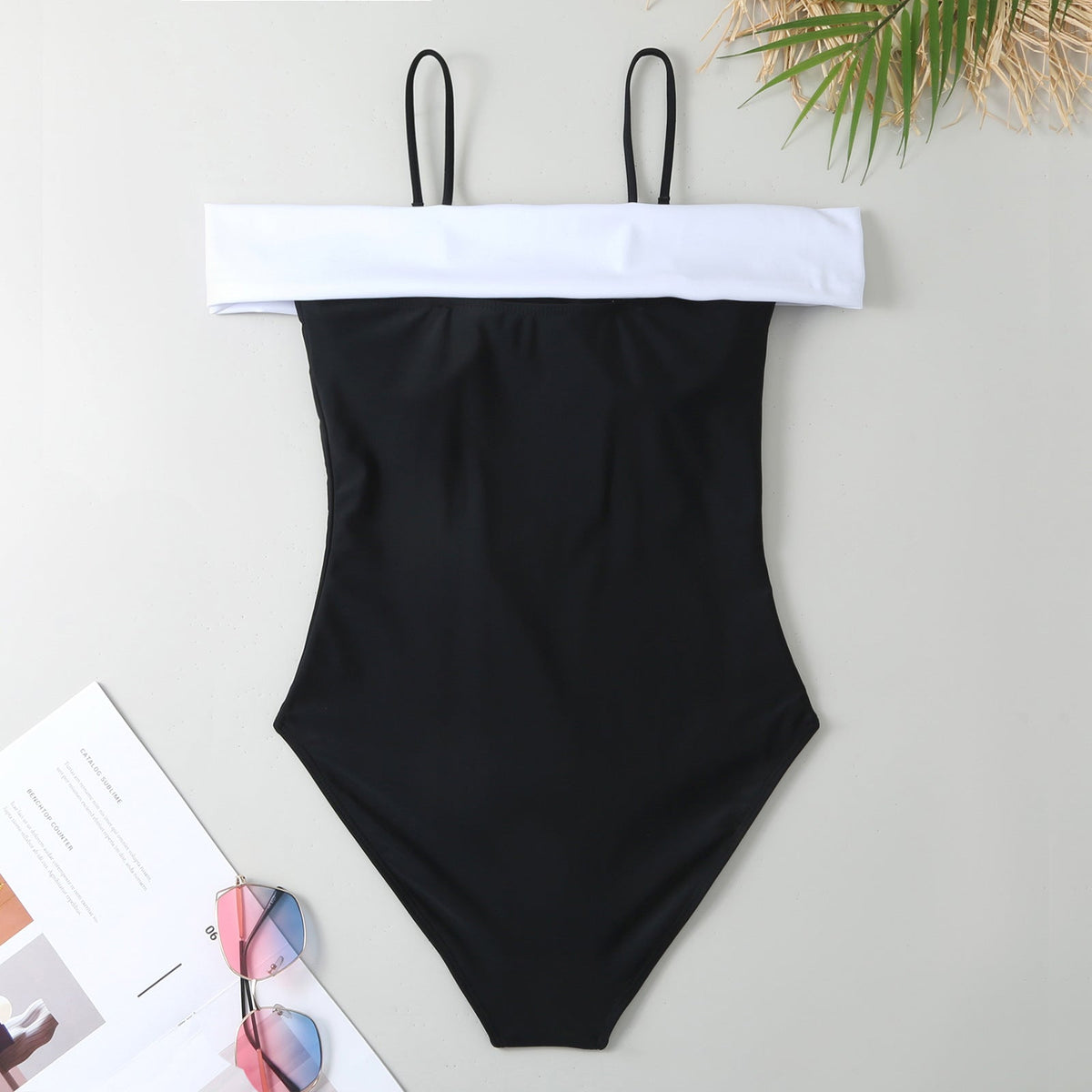Color Block Bow Swimwear with Mesh Cover