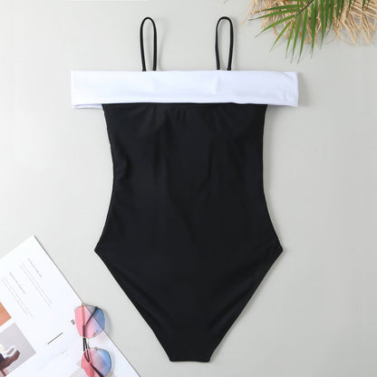 Color Block Bow Swimwear with Mesh Cover