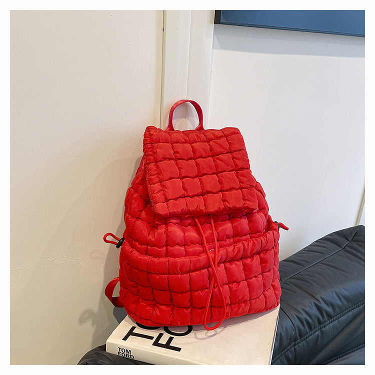 Solid Color Puffer Plaid Lightweight Shoulder Bag