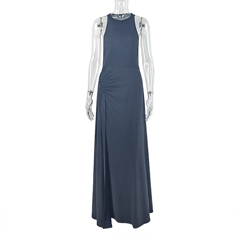 Solid Color Slim Fit Bodycon Dress Stylish Sleeveless Round Neck