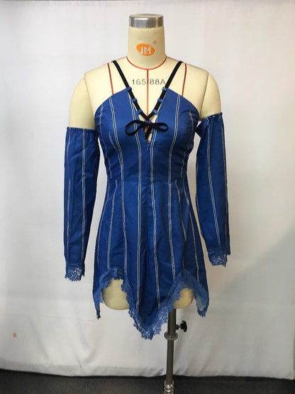 Retro Western Style Striped Print Casual Long Sleeve Dress