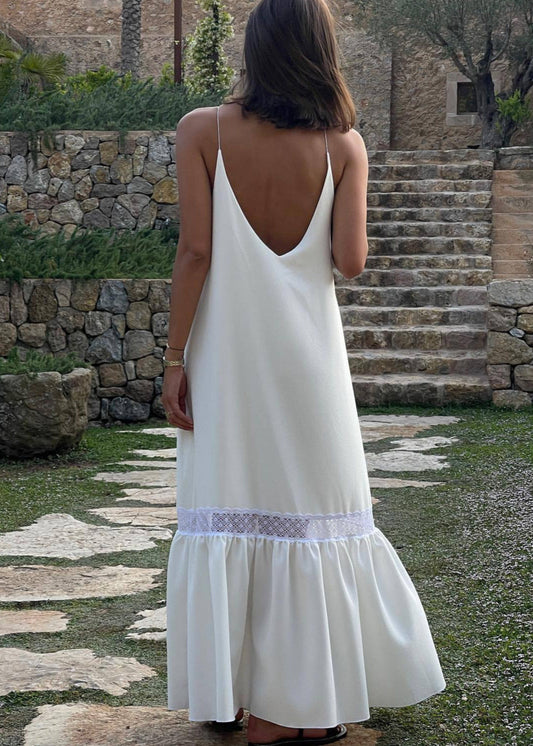 Lace Trim Maxi Dress Soft Flowing Fabric