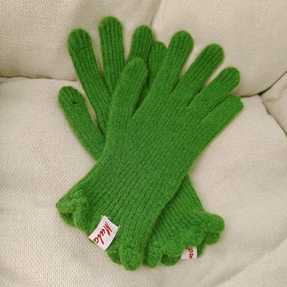 Soft Ribbed Solid Color Warm Knit Gloves