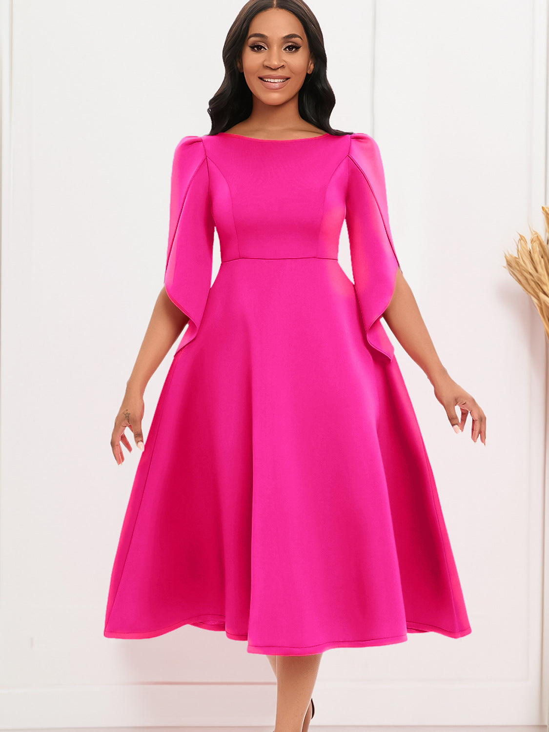 Elegant Party Dress With Flared Skirt Polyester Blend