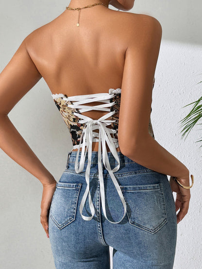 Sexy Floral Bustier Top Backless Vintage Tank Top