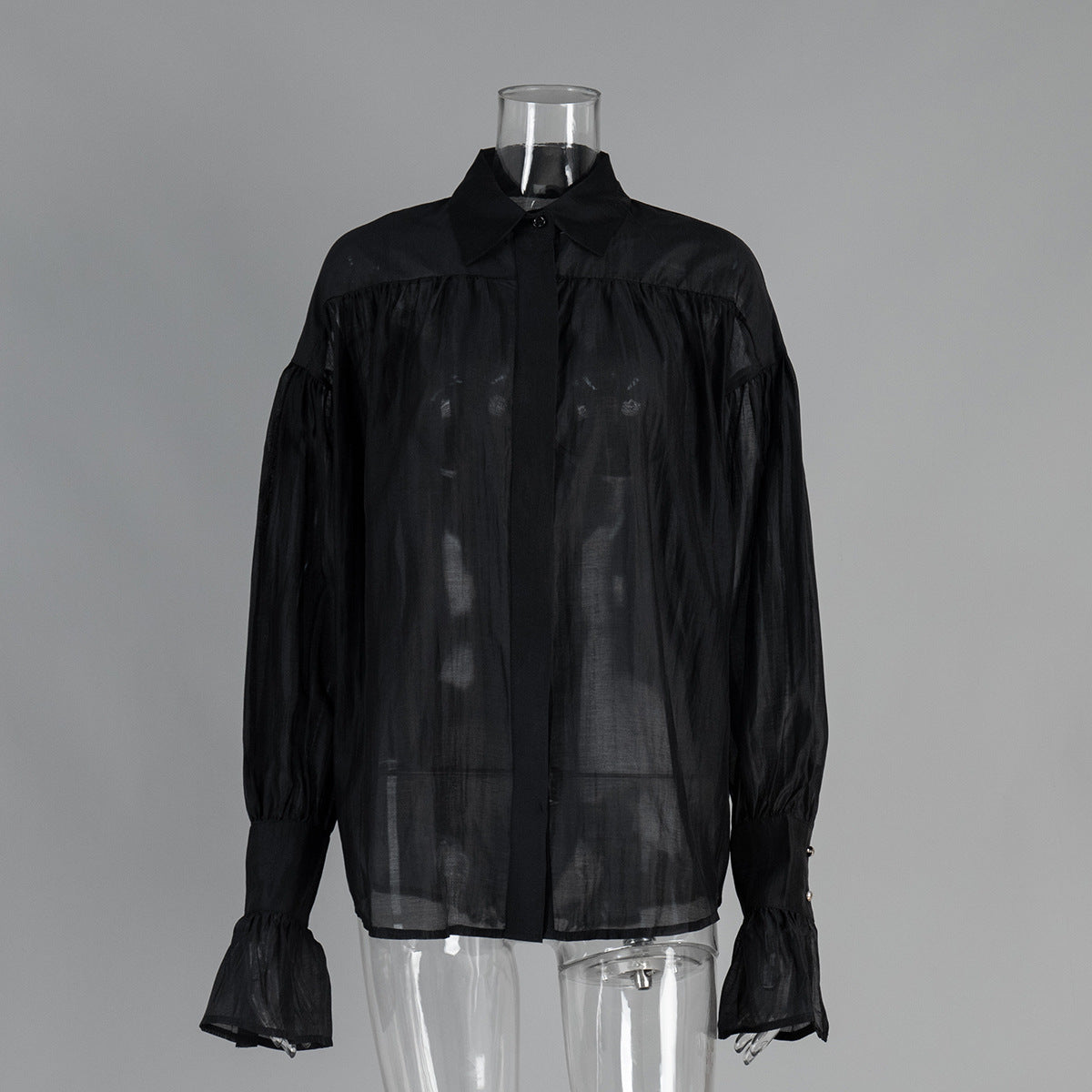 Elegant Lantern Sleeve Viscose Blouse Casual Top