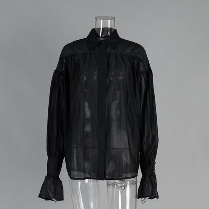 Elegant Lantern Sleeve Viscose Blouse Casual Top
