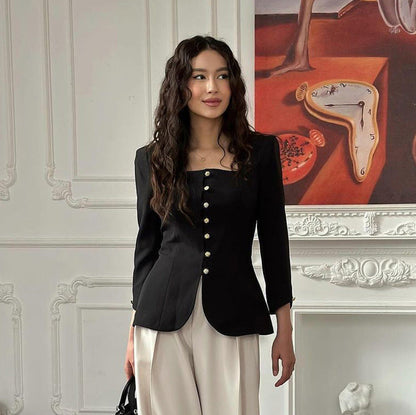 Black Tailored Square Neck Blazer