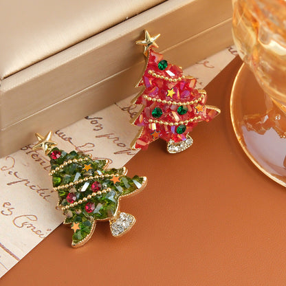 Elegant Crystal Pearl Christmas Tree Brooch