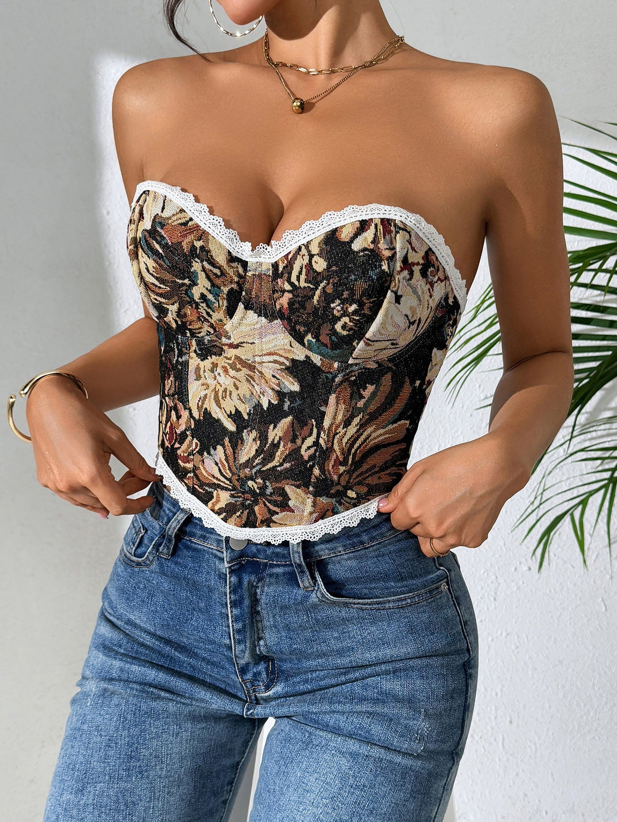 Sexy Floral Bustier Top Backless Vintage Tank Top