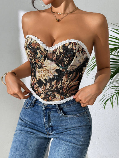 Sexy Floral Bustier Top Backless Vintage Tank Top