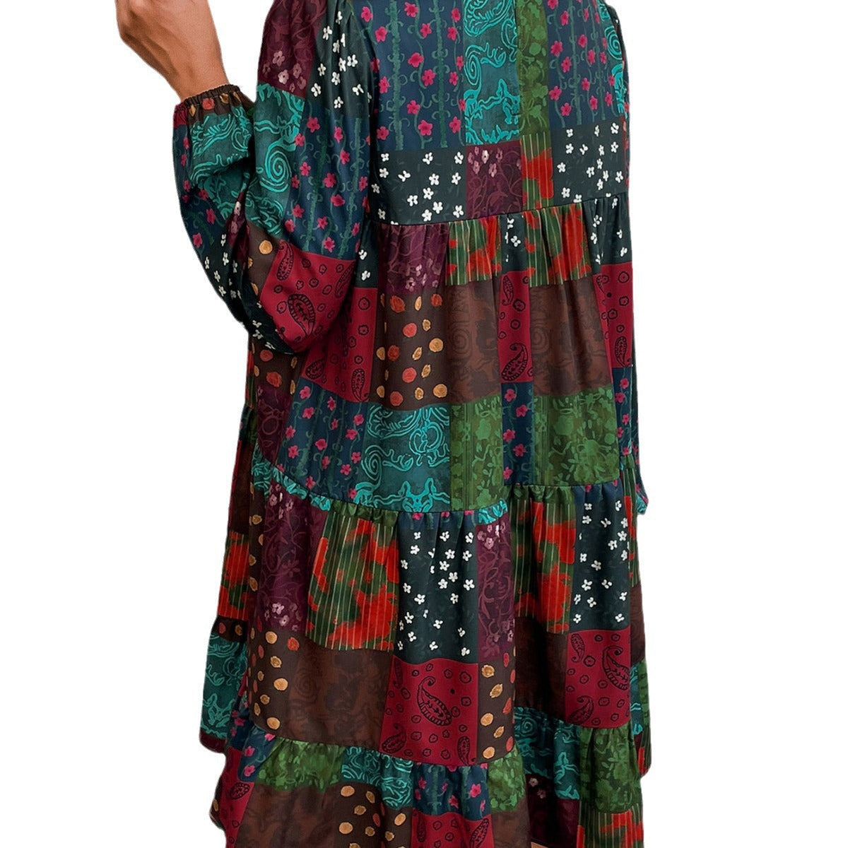 Women'S Round Neck Fashion Casual Long-Sleeved A-Print Dress