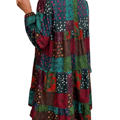 Women'S Round Neck Fashion Casual Long-Sleeved A-Print Dress