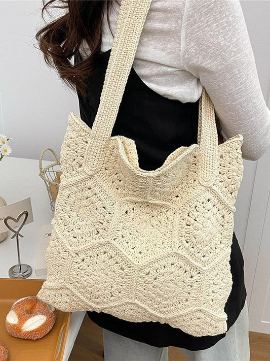 Women's Fashionable Crocheted Shoulder Bag Stylish Vacation Tote