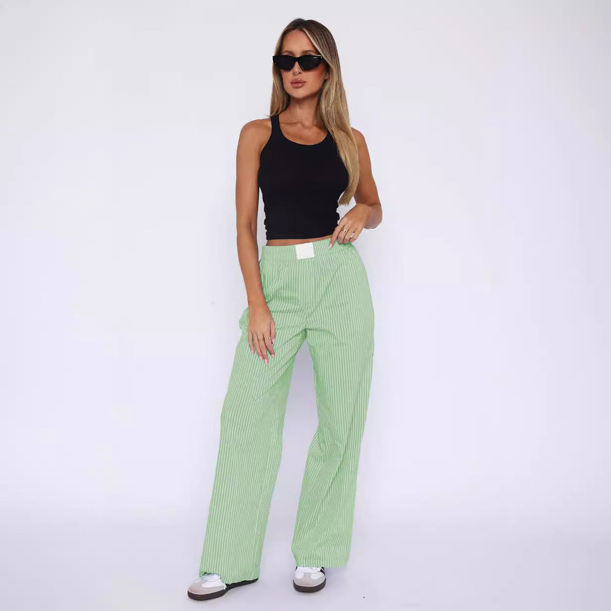 Simple Striped Casual Straight Leg Pants