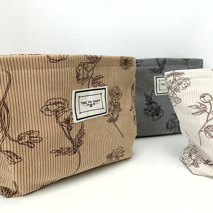 Floral Corduroy Makeup Bag Compact Storage Pouch