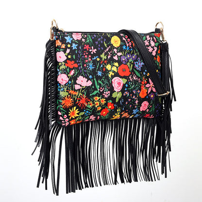 Fashionable And Personalized Printed Tassel Bag, One Shoulder Crossbody Bag, Rose Large Bag, Women'S Bag
