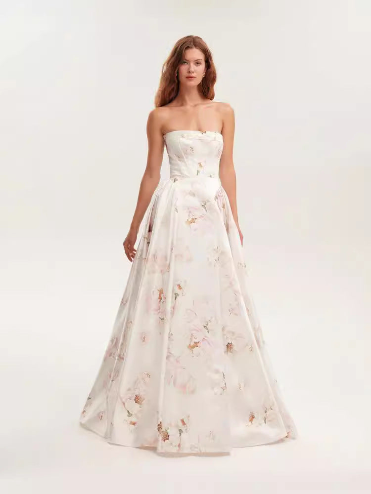 Elegant Off-Shoulder Princess Dress 3D Pattern Polyester Evening Gown