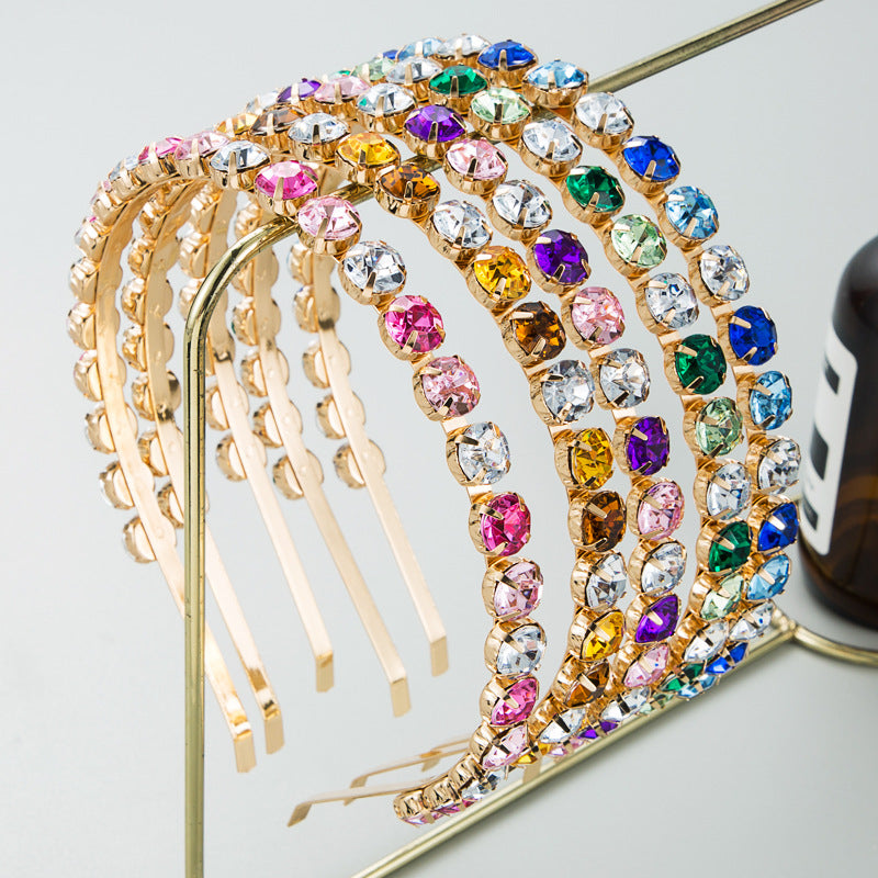 Baroque Gold Metal Headband With Colorful Rhinestones