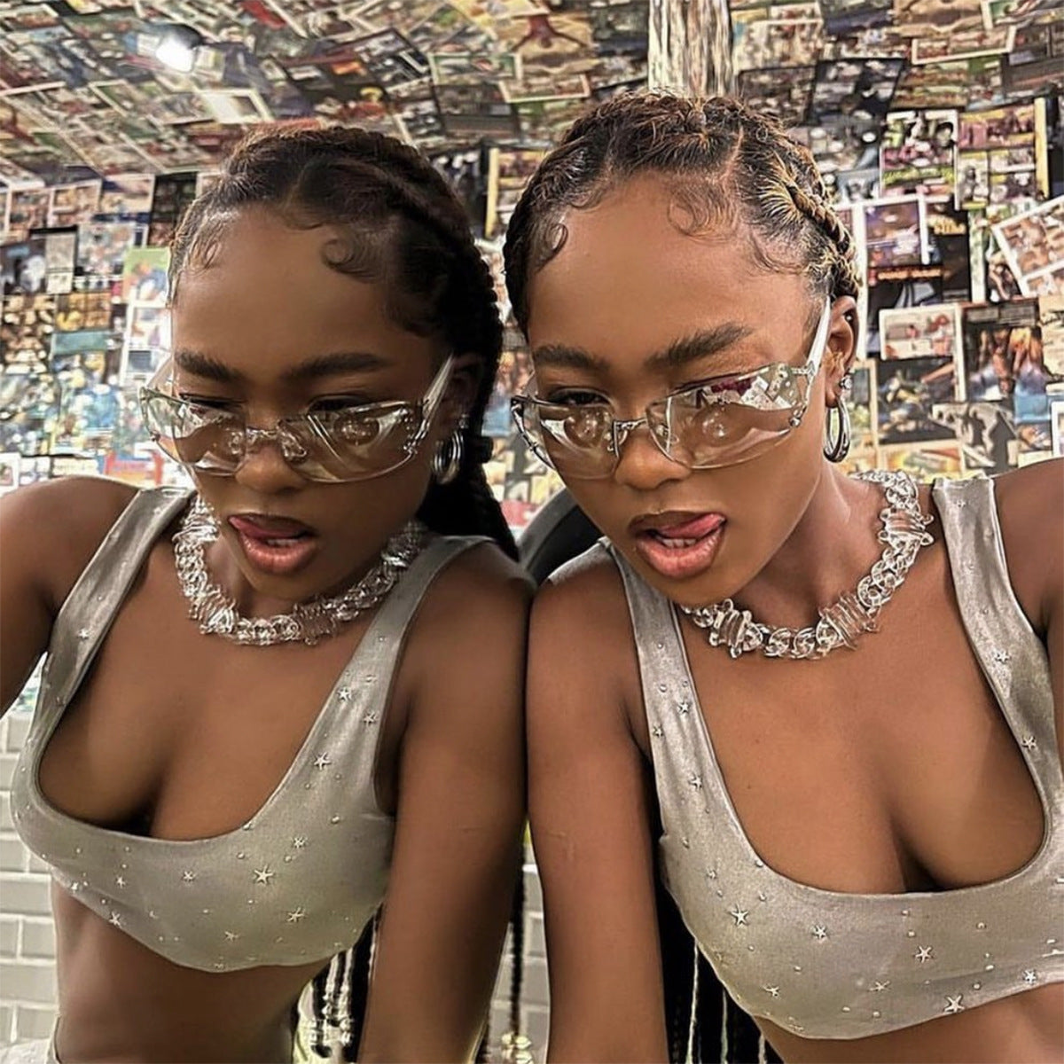 Y2K Rhinestone Square Sunglasses Stylish Metal Frame Eyewear