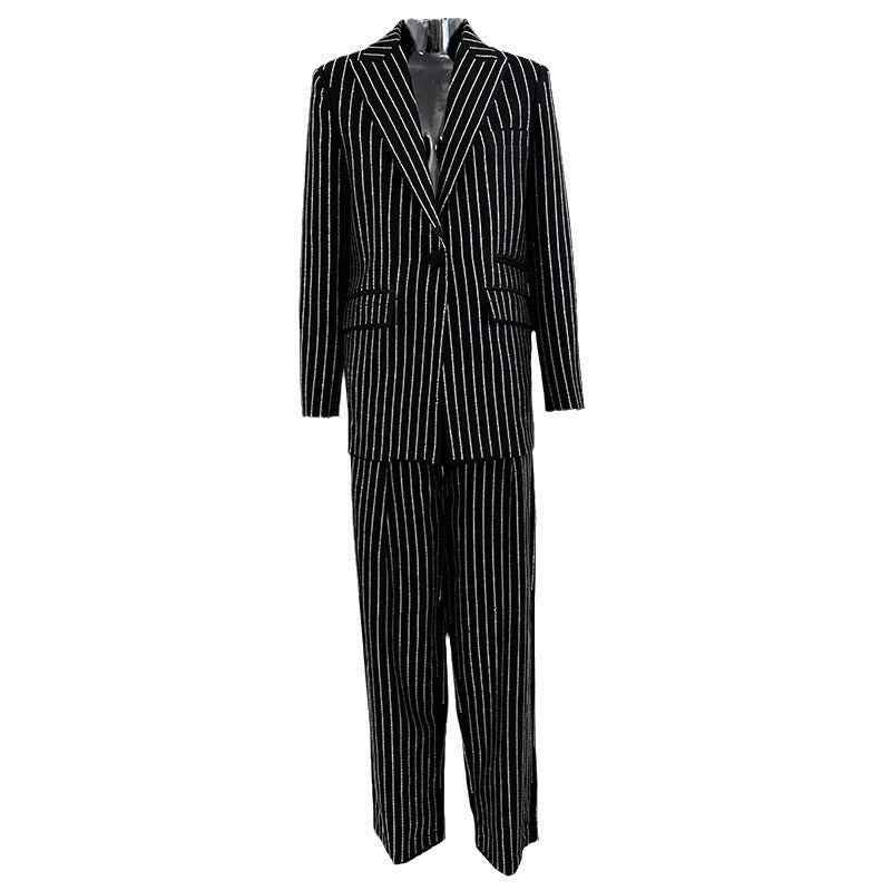 Striped Blazer And Pants Set Stylish Casual Wear