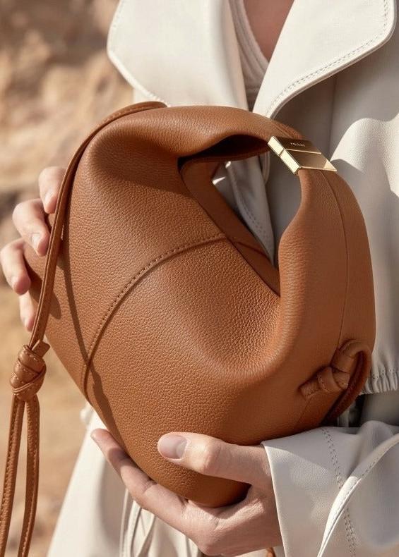 Cowhide Leather Shoulder Messenger Bag With Lychee Pattern
