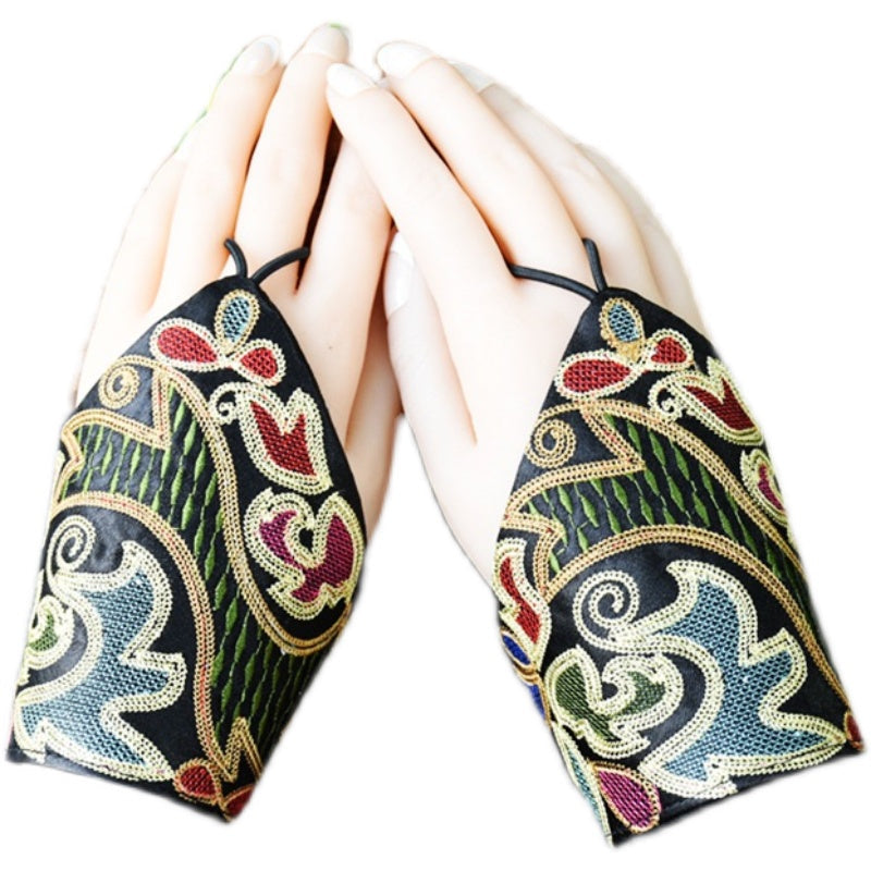 Wrist Half Finger Gloves Spring And Autumn Retro Fingerless National Style Embroidery Decorative Literary Wrist Cover