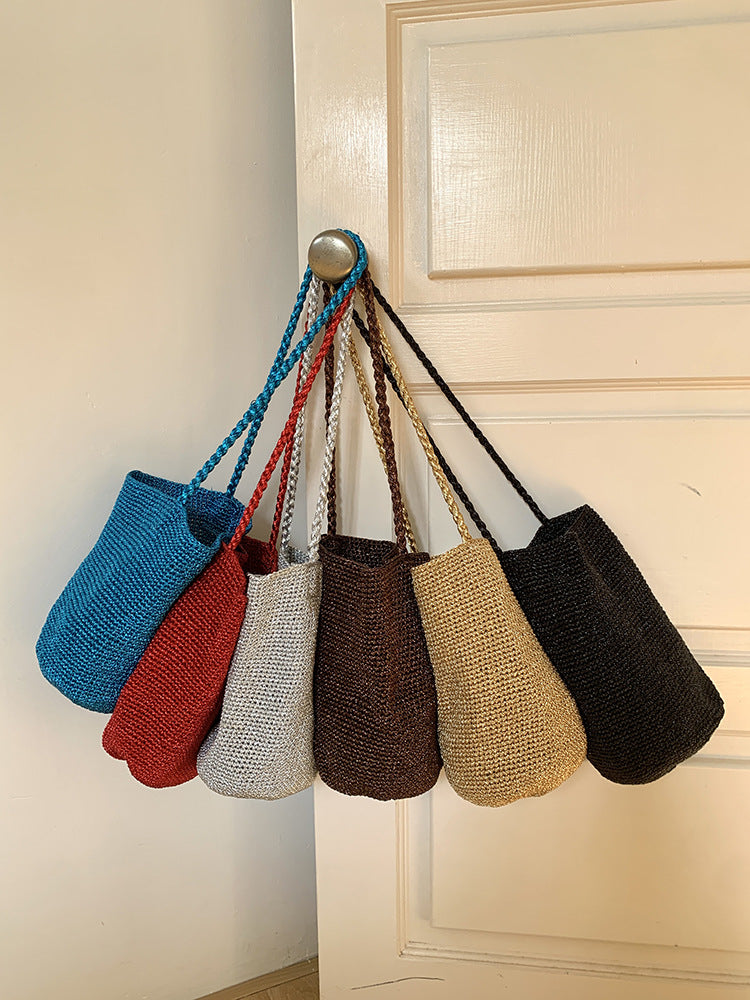 Trendy Metallic Bucket Bag Woven Shoulder Bag for Daily Use