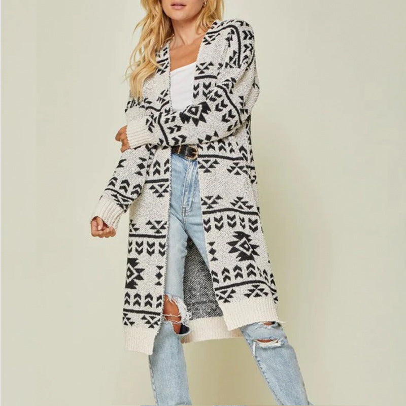 Sweater Cardigan Jacket Chunky Women Design Feel Small Jacquard Knit