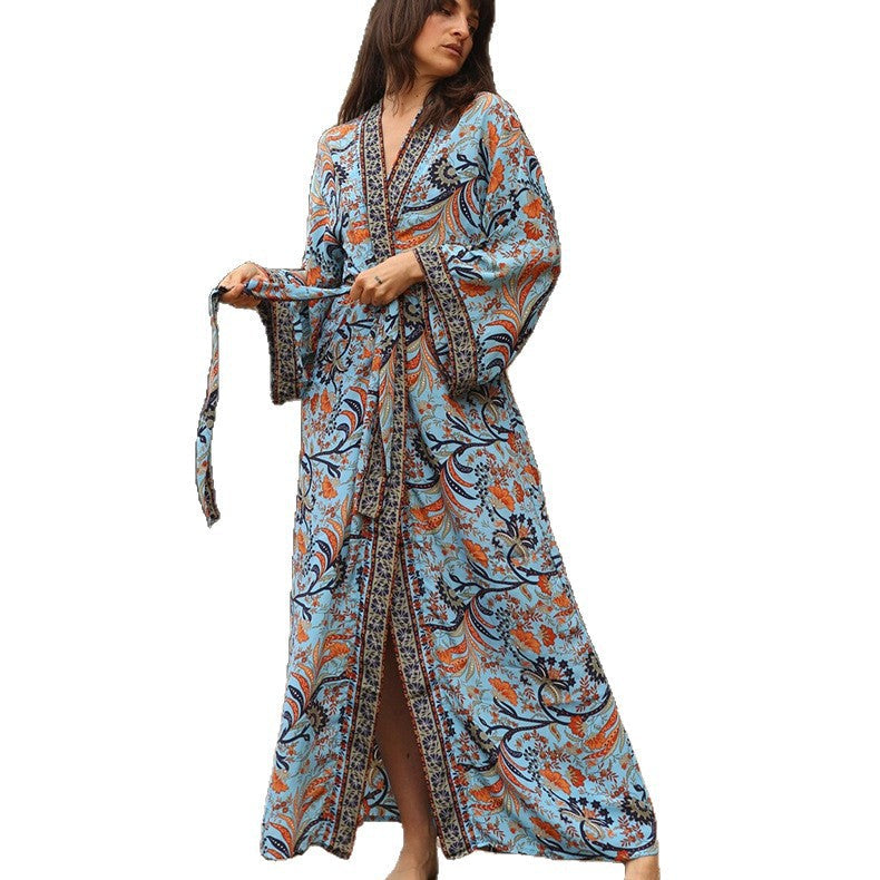 New Blouse Summer Cotton Printing Thin Blouse Bikini Summer Sunscreen Blouse Boho Kimono