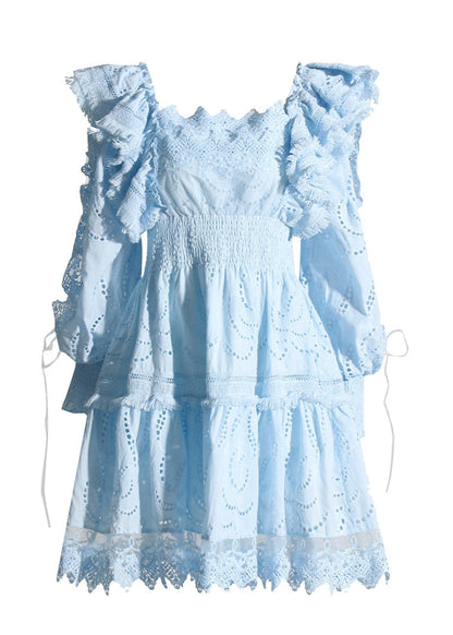 Puff Sleeve Cotton Broderie A-Line Mini Dress