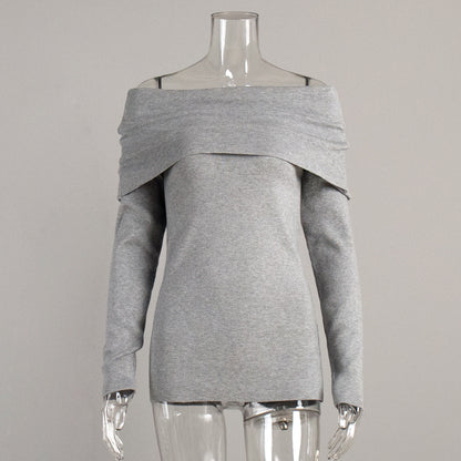 Off-Shoulder Long Sleeve Knit Top for Women