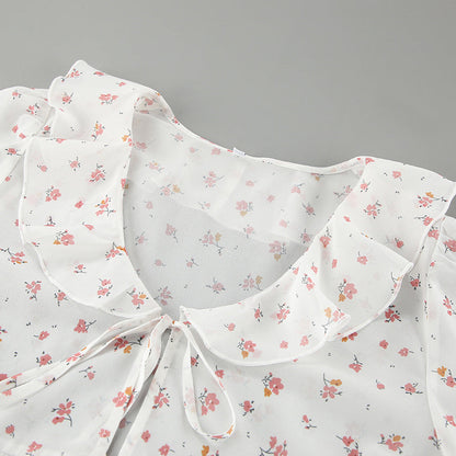 Flounce Print V-Neck Sexy String Tie Top