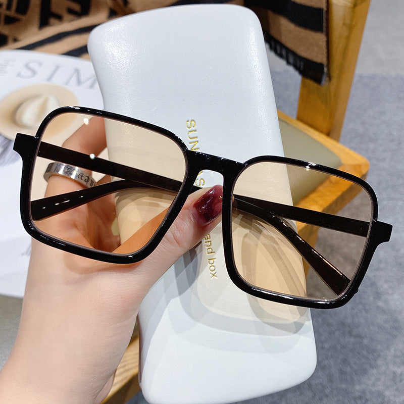 Trendy Tea-Tinted Half-Frame Sunglasses Square Fashion Shades