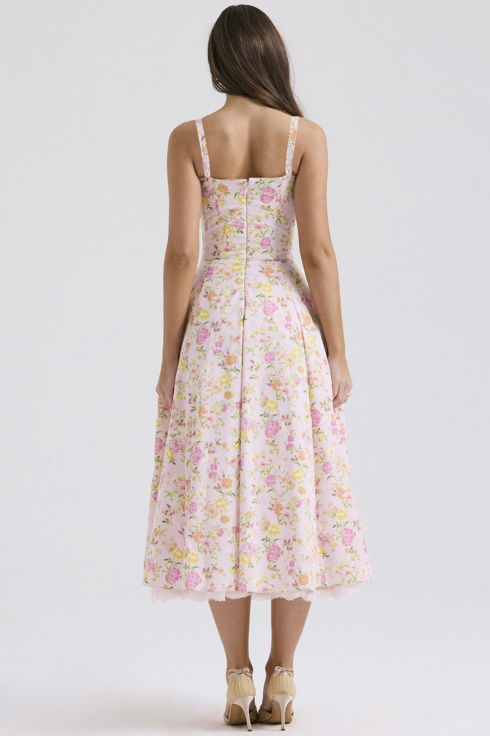 Slim Flower Print Lace Spaghetti Dress
