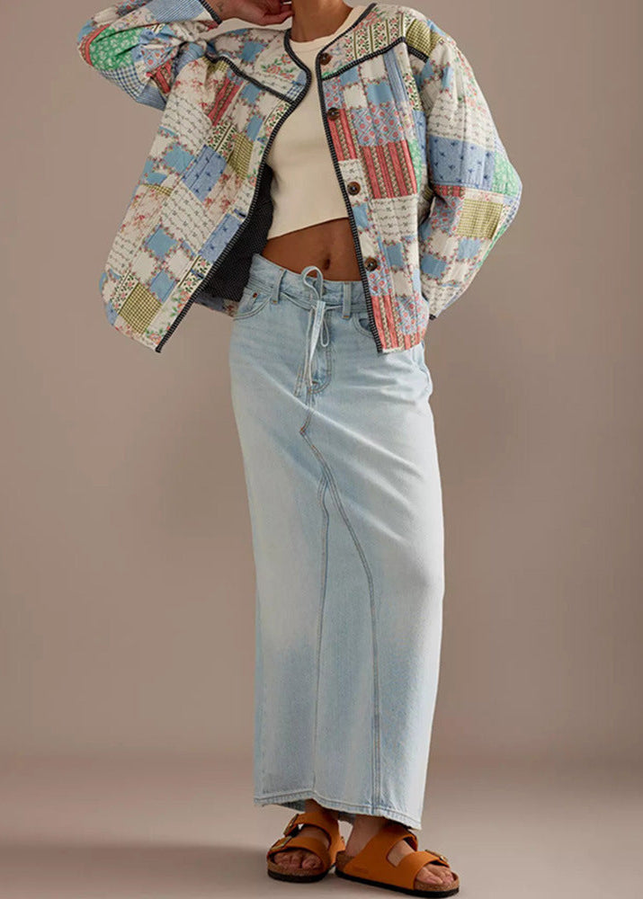 Cotton Quilted Jacket with Patchwork Design