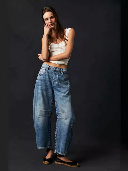 Casual Loose-Fit Mid-Rise Straight-Leg Women's Jeans