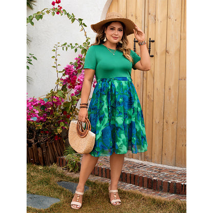 Green Floral Print Midi Dress Stylish Casual Dress for Women