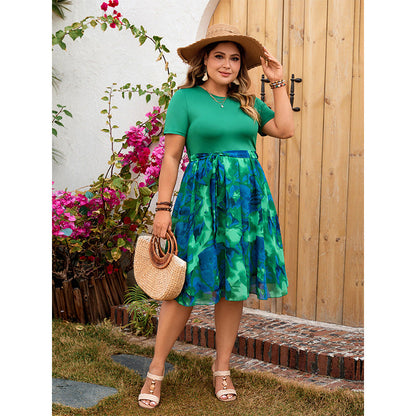 Green Floral Print Midi Dress Stylish Casual Dress For Women