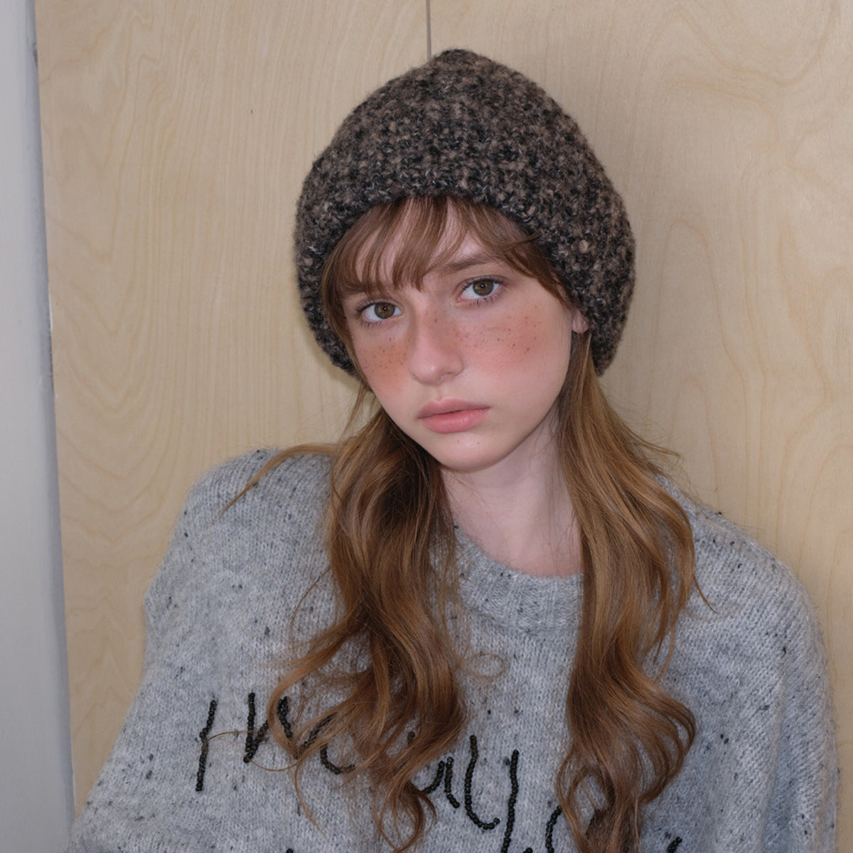 Knitted Wool Blend Beanie Hat for Women