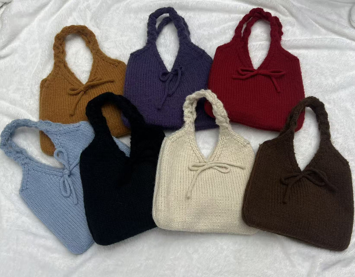 Cute Bow Knot Knit Handbag Underarm Bag