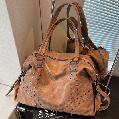 Trendy Soft PU Leather Tote Bag with Studs