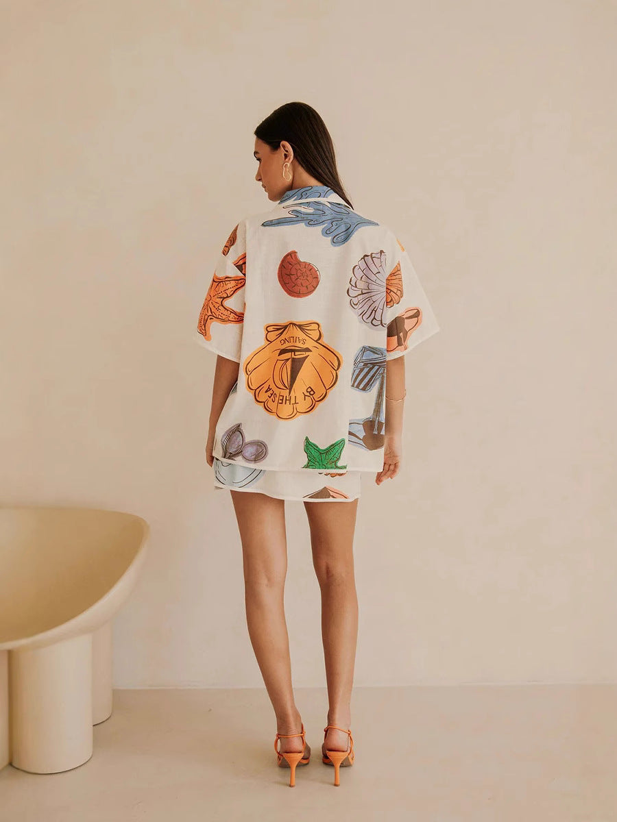 Floral Print Linen Dress Set Chic Casual Outfit
