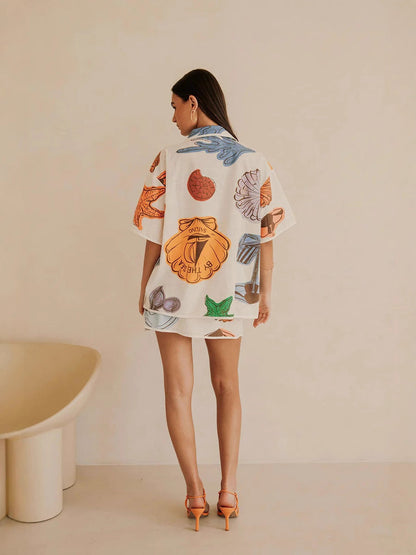 Floral Print Linen Dress Set Chic Casual Outfit