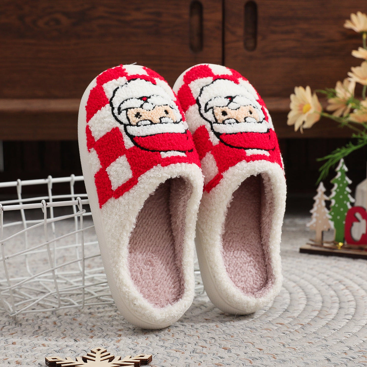 Plaid Santa Claus Warm Fleece Winter Slippers