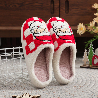 Plaid Santa Claus Warm Fleece Winter Slippers