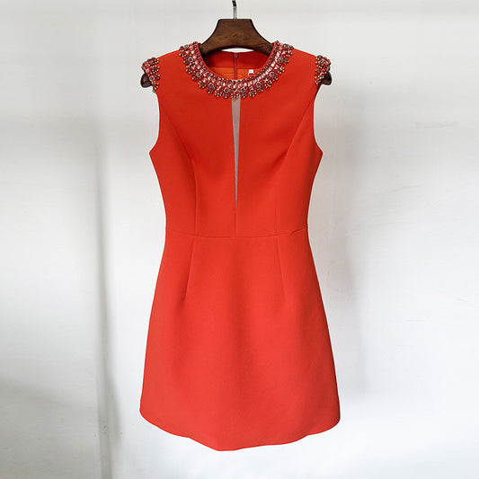 Fashionable Red Beaded Sequin Dress For Women