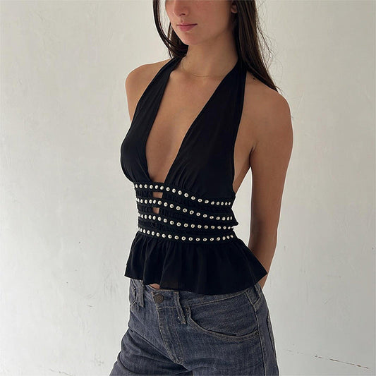 Deep V Neck Self-Tie Tank Top Stylish Casual Women's Top