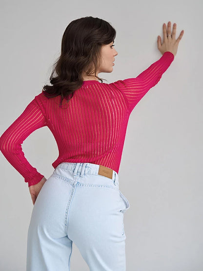 Round Neck See Through Knit Top