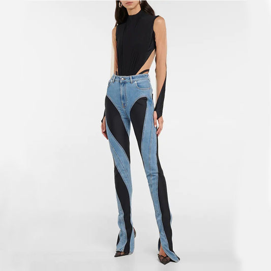 Color Block High-Waisted Skinny Jeans For Women